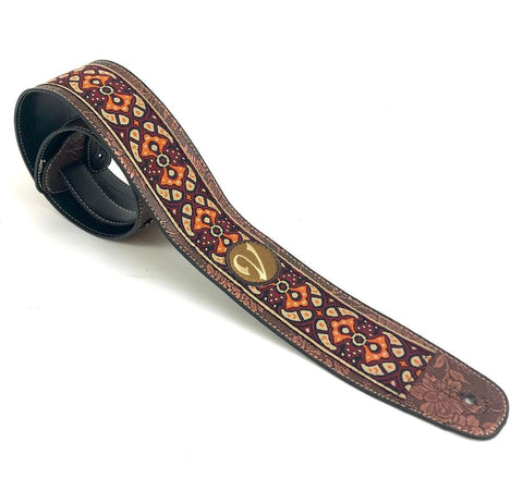 Handmade 60's 70's Woodstock Guitar Strap by VTAR, Made with Vegan Leather. (The Santana Strap)