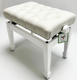 CADENZA - Concert Style Piano Stool (Adjustable with White Deep Button Vinyl Top) - Polished White