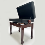 Steinhoven “SYMPHONY” Adjustable Piano Stool With Book Storage, Polished Walnut, Black Top