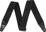 Fender WeighLess Running Logo Guitar Strap, 2in, Black/Black, 0990642076