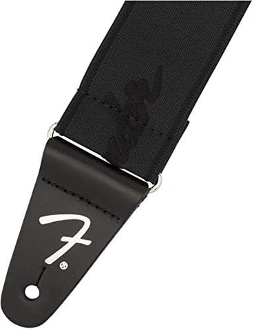 Fender WeighLess Running Logo Guitar Strap, 2in, Black/Black, 0990642076