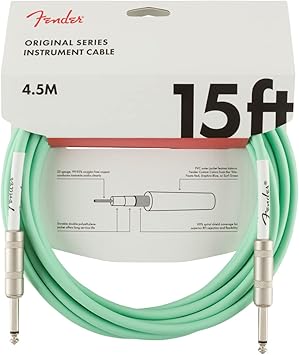 Fender Original Series Instrument Cable, for Electric and Bass Guitar, Straight/Straight, 15 ft, 4.5m, Surf Green