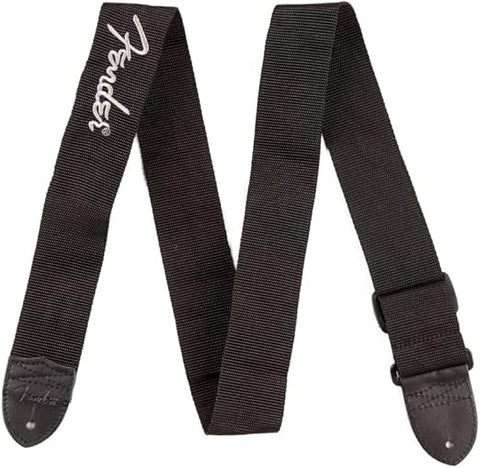 Fender Guitar Strap, Polyester Webbing with Grey Logo, Adjustable 33”-53”, Black, 990662043