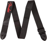 Fender Guitar Strap, Polyester Webbing with Red Logo, Adjustable 33”-53”, Black, 990662015