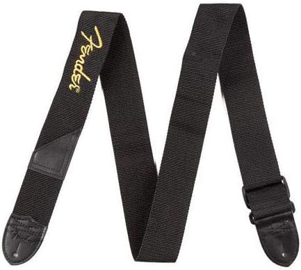 Fender Guitar Strap, Polyester Webbing with Yellow Logo, Adjustable 33”-53”, Black, 990662070