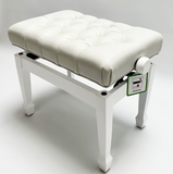 CADENZA - Concert Style Piano Stool (Adjustable with White Deep Button Vinyl Top) - Polished White