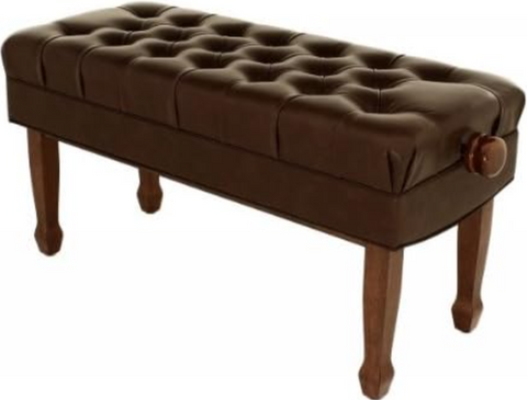 CONCERTO - Duet Piano Stool Concert Style  (Adjustable with Brown Deep Button Vinyl Top) - Polished Walnut
