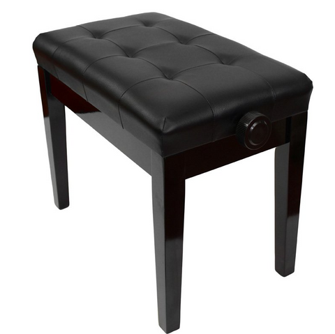 SONATA Adjustable Piano Stool, Black Leatherette Top, Plastic Handles, Polished Black