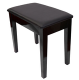 Prelude Black Piano Stool Fixed Height with Storage and Vinyl Top Polished Ebony