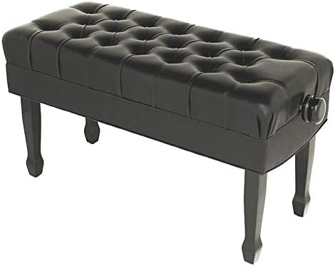 CONCERTO - Duet Piano Stool Concert Style (Adjustable with Black Deep Button Vinyl Top) - Polished Ebony