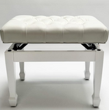 CADENZA - Concert Style Piano Stool Real Leather (Adjustable with White Deep Button Top) - Polished White