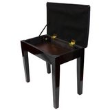 Prelude Black Piano Stool Fixed Height with Storage and Vinyl Top Polished Ebony
