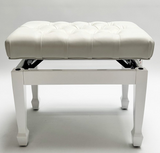 CADENZA - Concert Style Piano Stool (Adjustable with White Deep Button Vinyl Top) - Polished White
