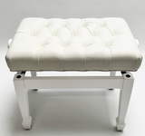 CADENZA - Concert Style Piano Stool (Adjustable with White Deep Button Vinyl Top) - Polished White