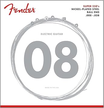 Fender Super 250 Guitar Strings, Nickel Plated Steel, Ball End, 250XS Gauges .008-.038, (6), 0730250402