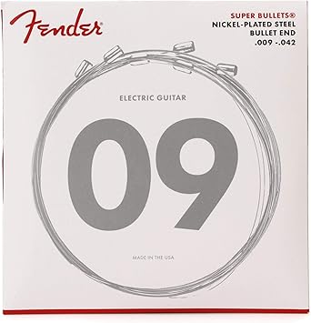 Fender Super Bullet® Strings for Electric Guitar, Nickel Plated Steel, Bullet End, 3250L Gauges .009-.042, (6), 0733250403