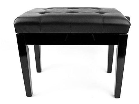 Sonata Black Piano Stool Adjustable with Black Vinyl Button Top Polished Ebony - 1to1 Music