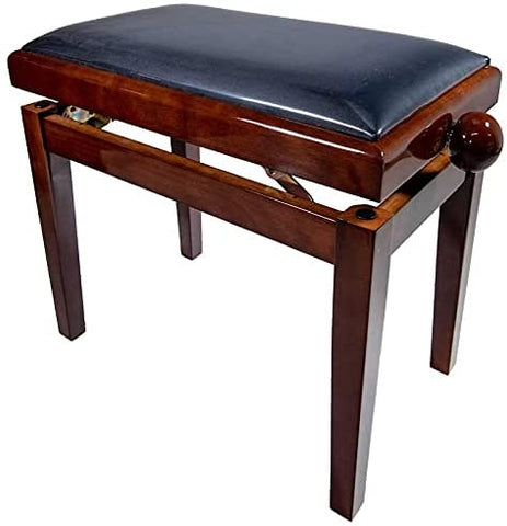 Adjustable Piano Stool, "LEGATO" Bench with Black Velvet Top - Polished Walnut