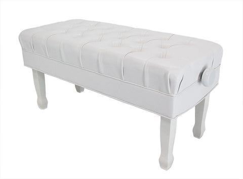 Concerto Duet Polished White Cushioned Leatherette Piano Stool Bench - Adjustable with Self Storage - 1to1 Music