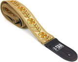 Handmade 60's Style Floral Hippy Hemp Guitar Strap by VTAR, Made with Vegan Leather. For Acoustic, Bass and Electric - 1to1 Music