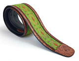 Handmade Vegan Psychedelic Jacquard Retro 70's Style Guitar Strap by VTAR, Made with Vegan Leather. For Acoustic, Bass and Electric (Green Psychedelic) - 1to1 Music