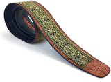 Handmade Retro Psychedelic"Renaissance" Collection 60's 70's Guitar Strap by VTAR, Made with Vegan Leather. For Acoustic, Bass and Electric (Gold Floral) - 1to1 Music