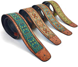 Handmade Retro Psychedelic"Renaissance" Collection 60's 70's Guitar Strap by VTAR, Made with Vegan Leather. For Acoustic, Bass and Electric (Gold Floral) - 1to1 Music