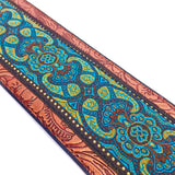 Handmade Retro Psychedelic"Renaissance" Collection 60's 70's Guitar Strap by VTAR, Made with Vegan Leather. For Acoustic, Bass and Electric (Blue Jacquard) - 1to1 Music