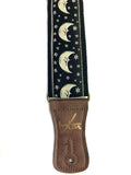 Handmade Midnight Black Moon and Star Zodiac Retro Guitar Strap by VTAR Made with Vegan Leather For Acoustic, Bass and Electric