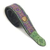 Retro Luxury Vegan Vtar Jacquard Guitar Bass Strap - Purple Green Trip